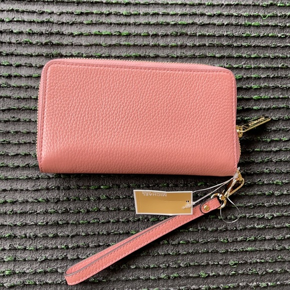 Michael Kors Large Flat MF Phone Case Leather Wallet in Sunset Rose - Picture 7 of 16